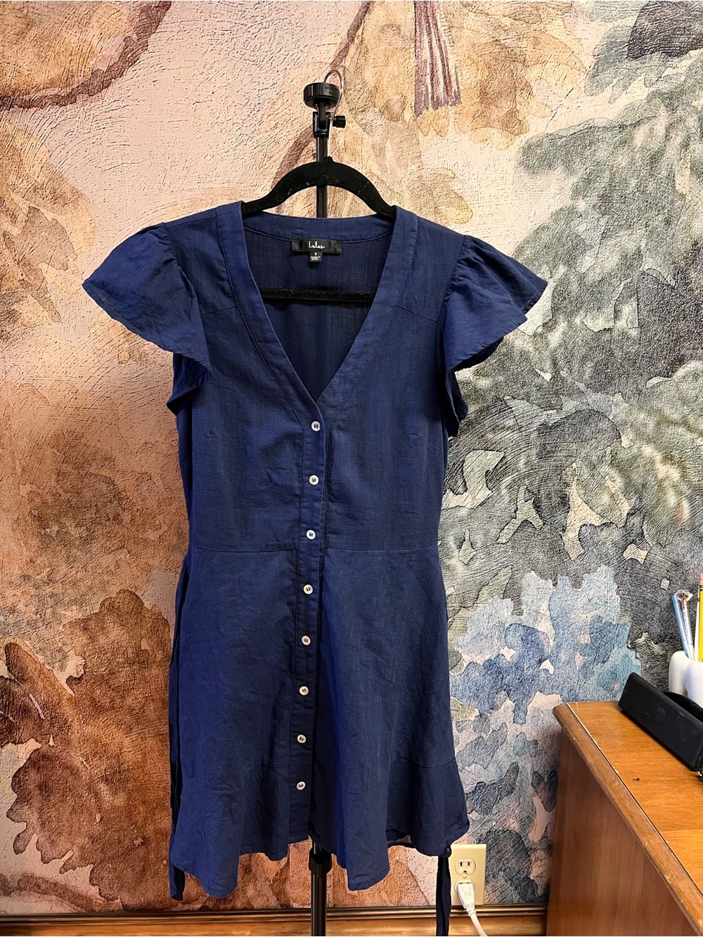 Lulu's Navy Button-Front V-Neck Mini Dress